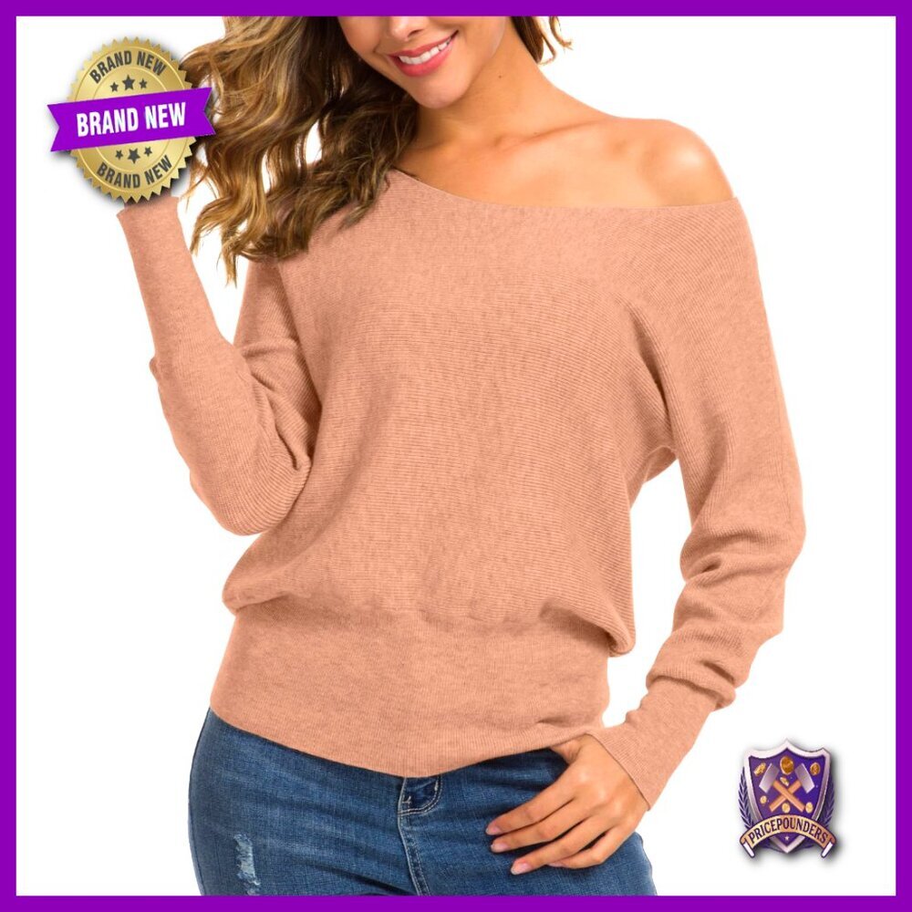 Off Shoulder Pullover Sweater Long Sleeve Loose Knit Jumper